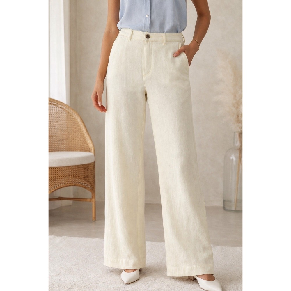 A New Day Cream Wide Leg High Rise Trousers Lyocell Blend Size 6 Butter Yellow